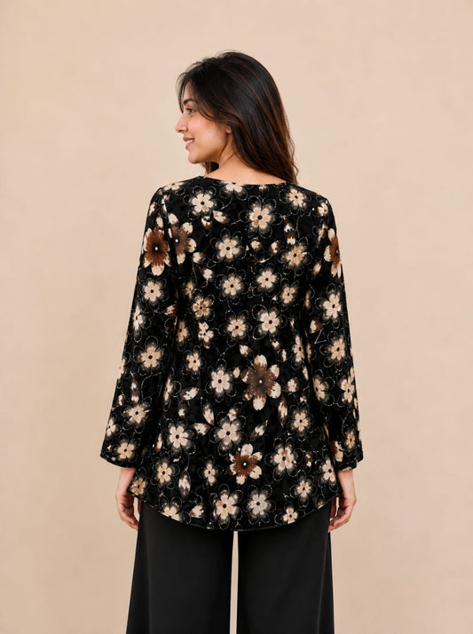 Black Floral Printed Anarkali Kurti