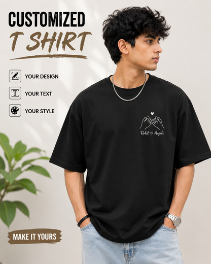 Customized Oversized Black T-Shirt – Personalized Couple Design