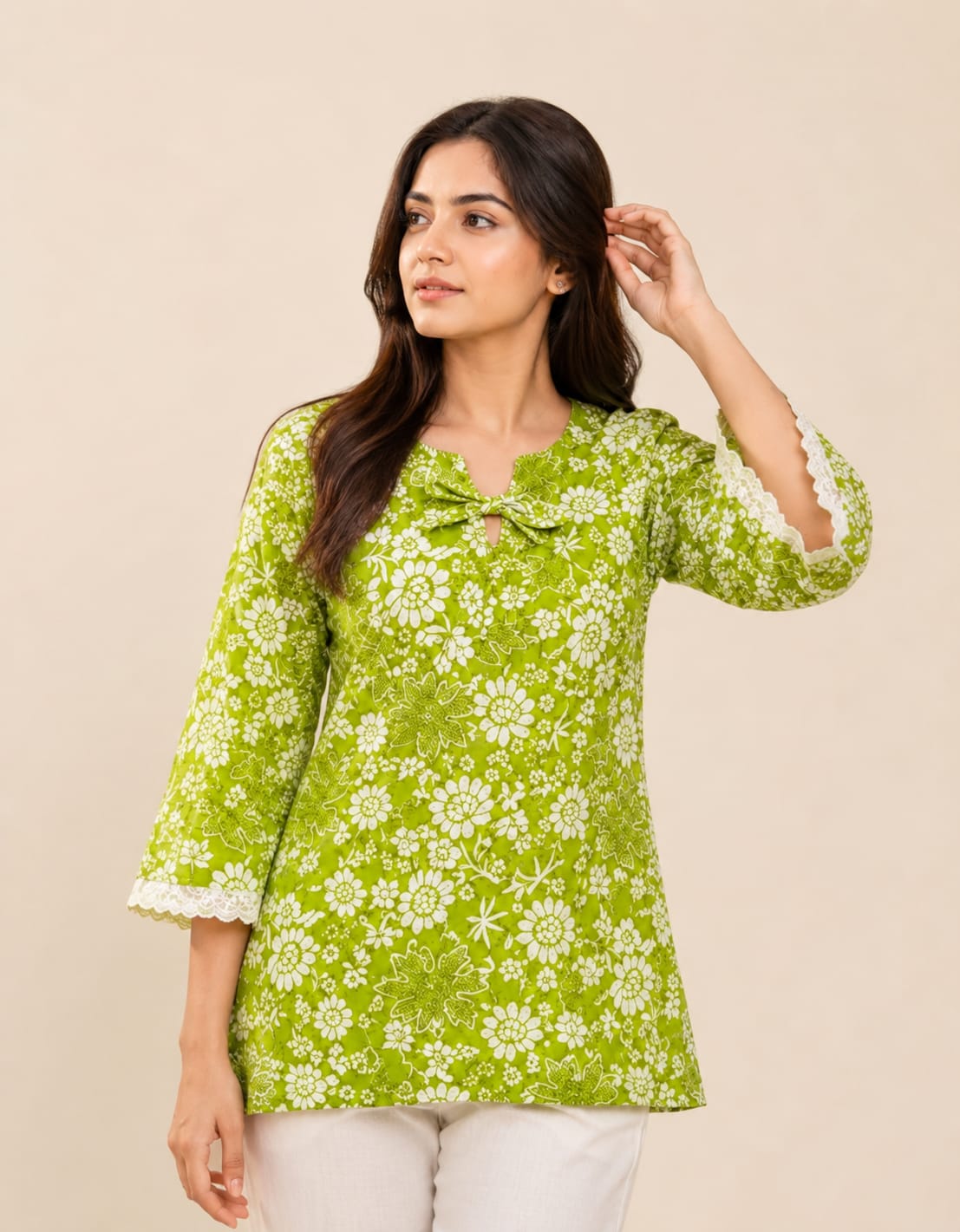 Printed Lace Short Cotton Kurti
