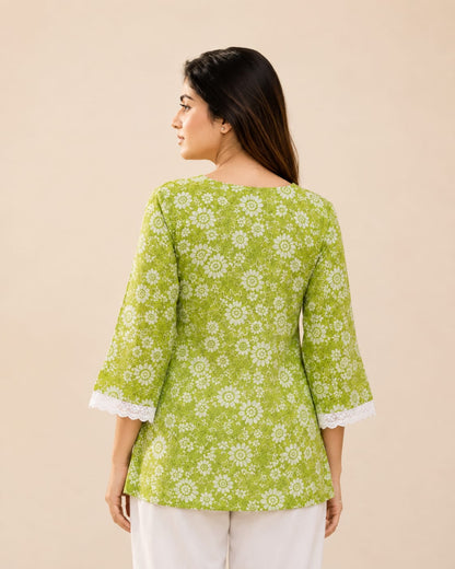 Printed Lace Short Cotton Kurti
