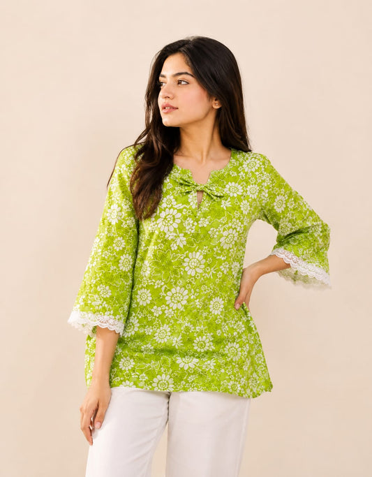 Printed Lace Short Cotton Kurti