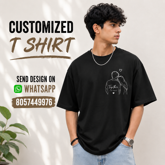 Customized Oversized Black T-Shirt – Personalized Couple Design