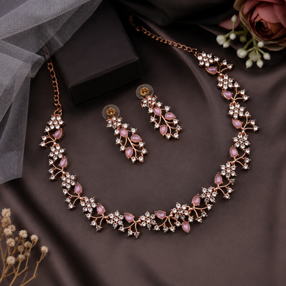 Rose Gold Floral Crystal Jewellery Set