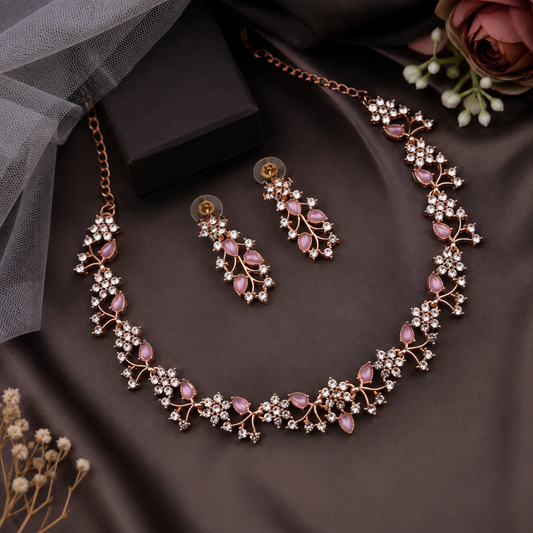 Rose Gold Floral Crystal Jewellery Set
