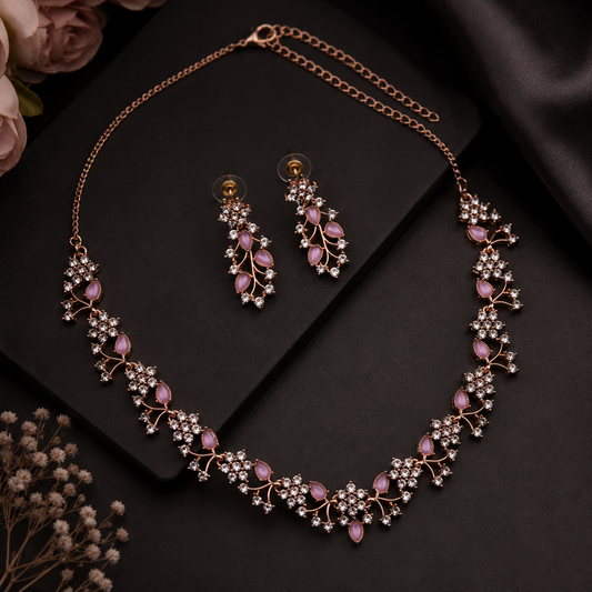 Rose Gold Floral Crystal Jewellery Set