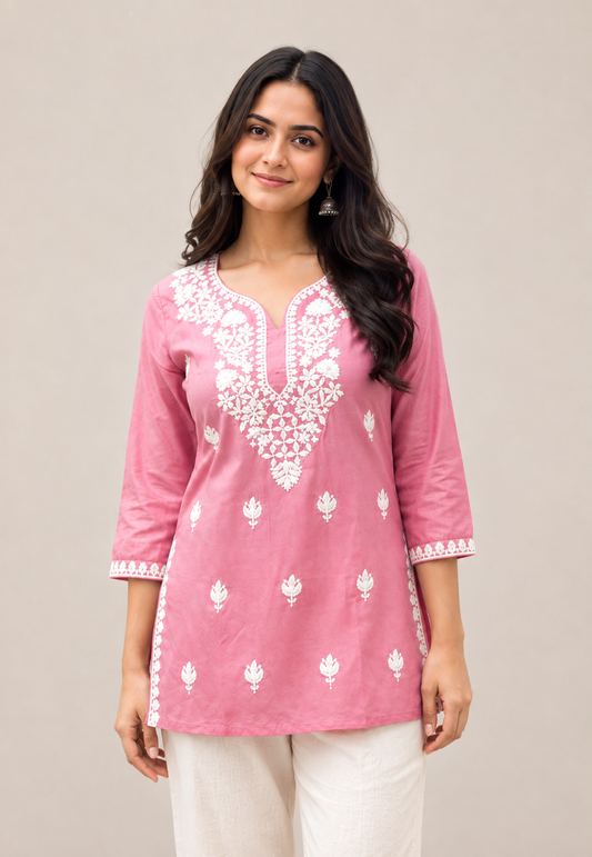 Elegant Pink Embroidered Rayon Kurti
