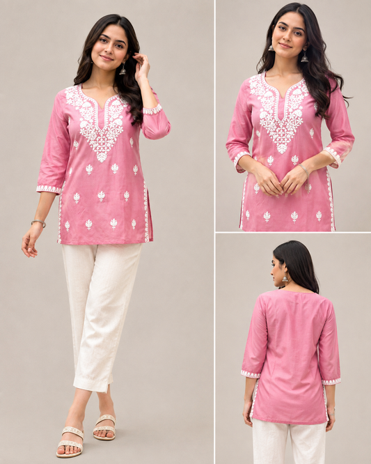Elegant Pink Embroidered Rayon Kurti