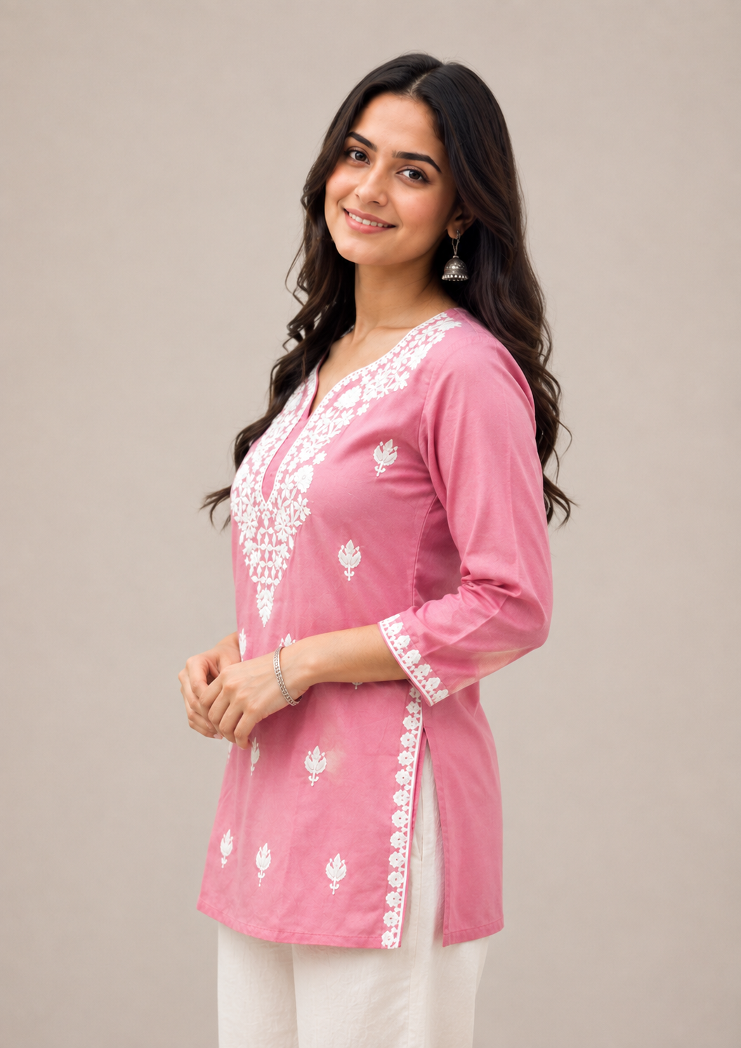 Elegant Pink Embroidered Rayon Kurti