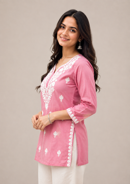 Elegant Pink Embroidered Rayon Kurti